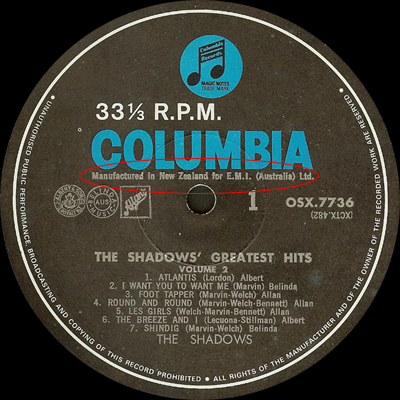 33OSX.7736 Side 1 - Manufactured in New Zealand for E.M.I (Australia) Ltd.