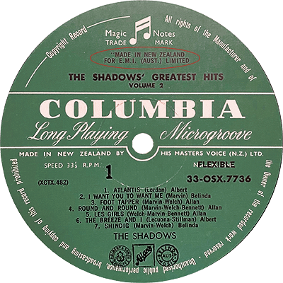 33OSX.7736 Side 1 - Manufactured in New Zealand for E.M.I (Australia) Ltd.