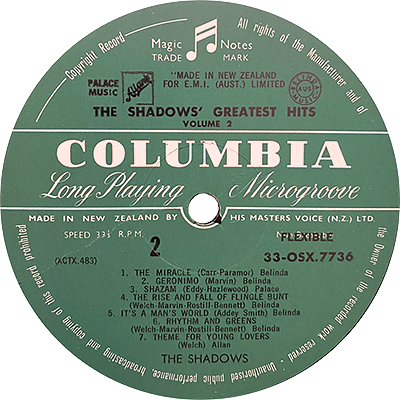 33OSX.7736 Side 1 - Manufactured in New Zealand for E.M.I (Australia) Ltd.