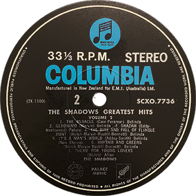 33OSX.7736 Side 2 - Manufactured in New Zealand for E.M.I (Australia) Ltd.